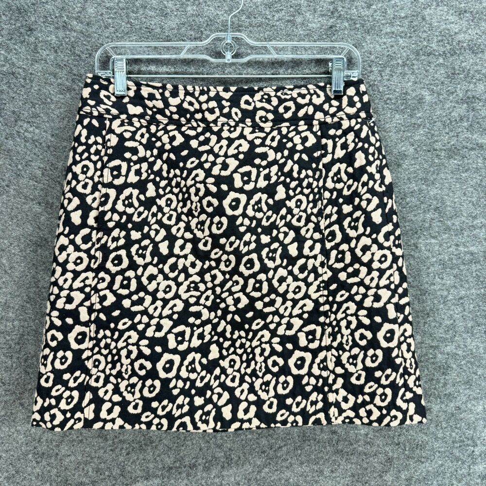 Loft Skirt Women 6P Petite Black Animal Print A-Line Midi Zipper Lined Mid Rise
